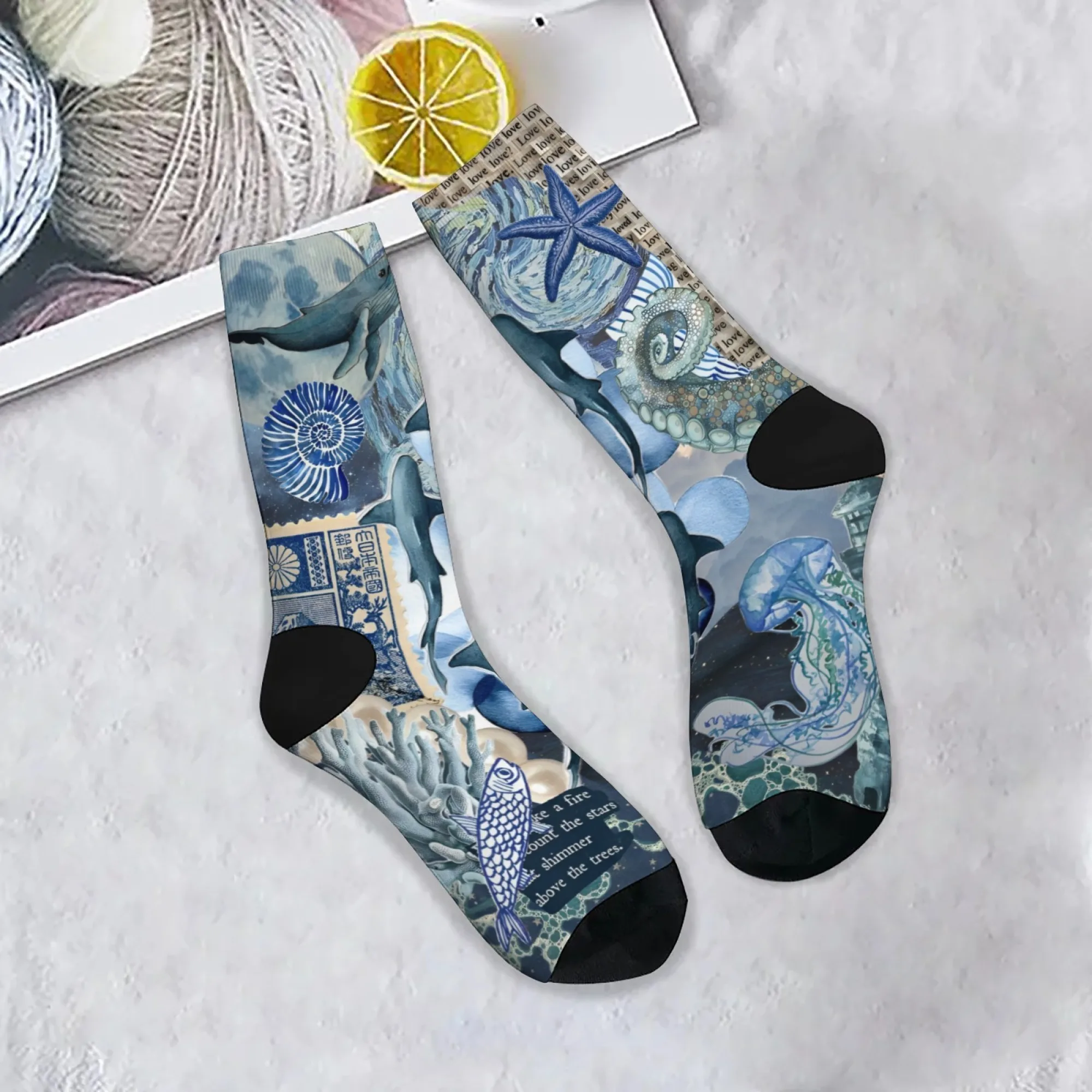 Nuevas medias creativas Retro con temática del océano, calcetines suaves y transpirables para hombre, calcetines Unisex informales cómodos para uso al aire libre