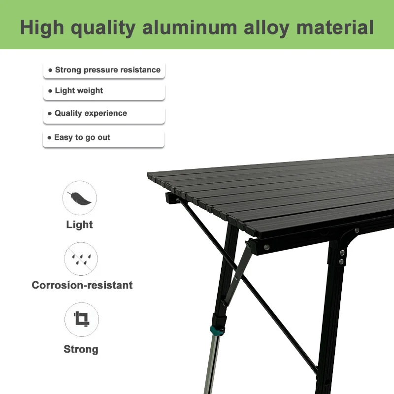 Outdoor Folding Table Black Aluminum Alloy Egg Roll Table Large Lifting Camping Table Portable Camping Aluminum Plate Table