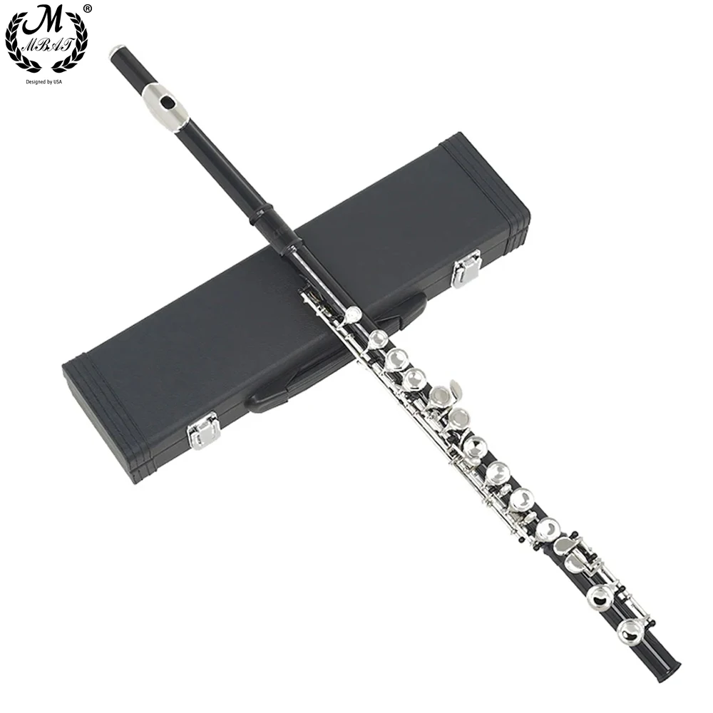 Black 16 Holes C Key Closed Open Flute Professional Concert Flute with Box Cleaning Cloth Stick Gloves Accessories