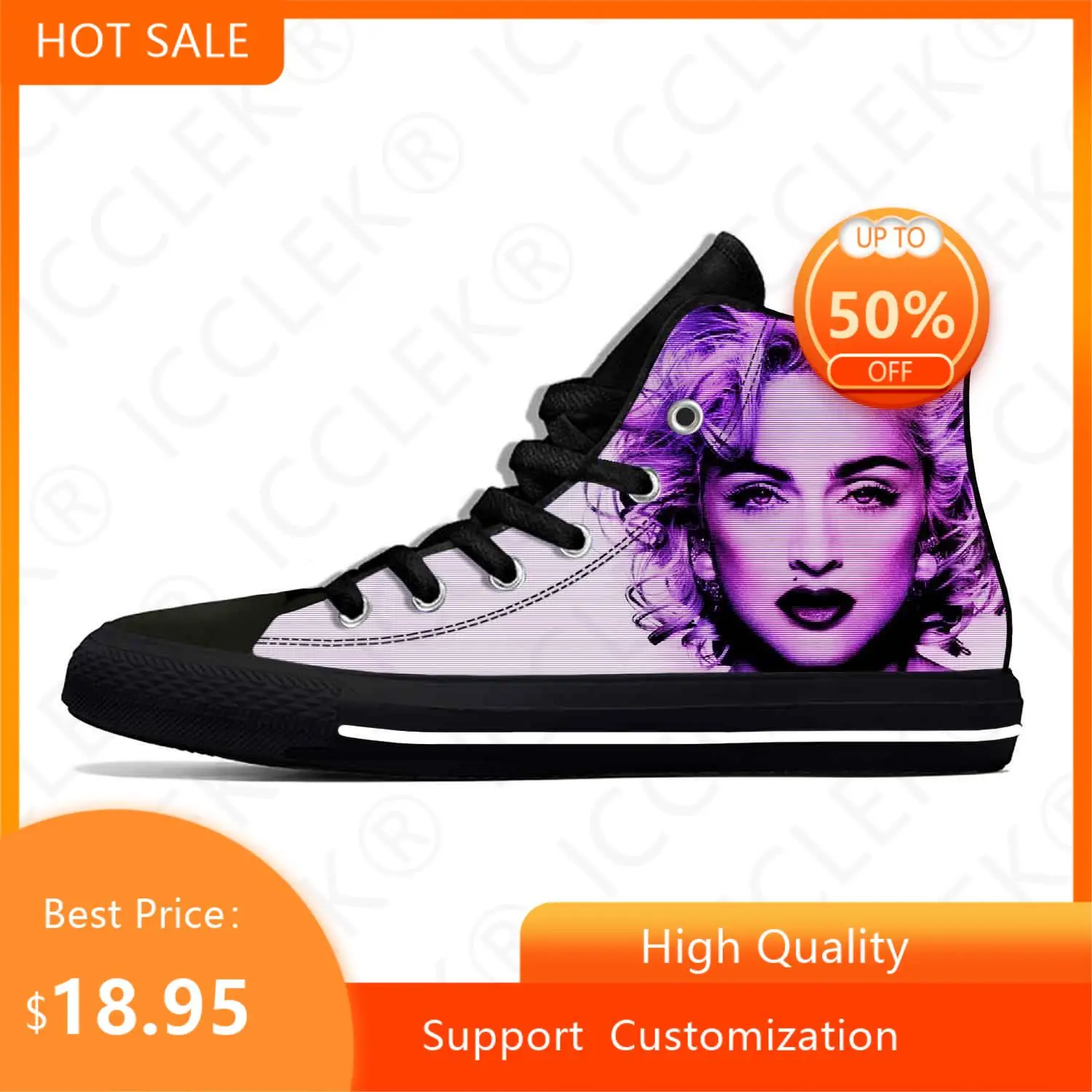 Madonna Pop Music Singer Fashion Funny Popular Casual Cloth Shoes High Top leggero traspirante Mens Womens Teenager Sneakers