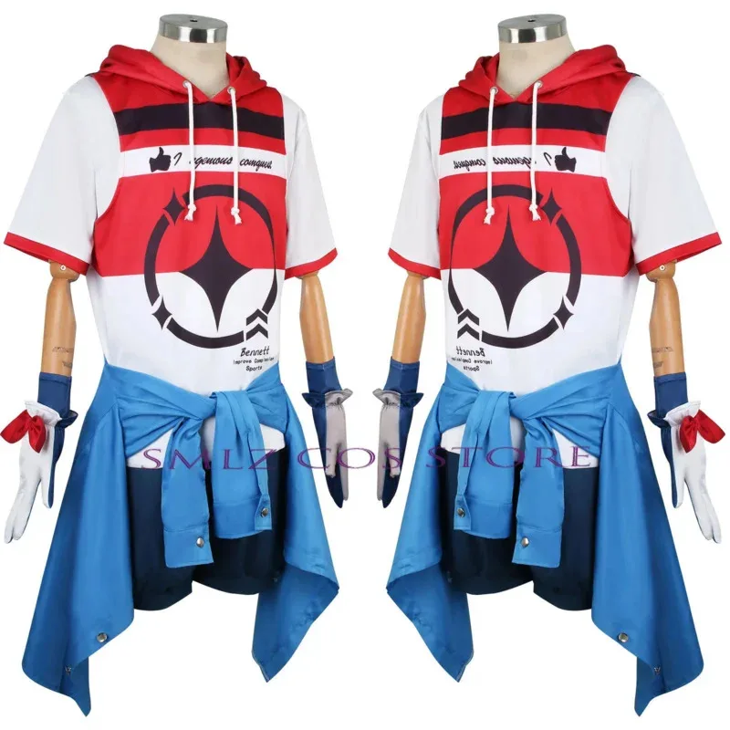 Cosplay Anime Impact Cosplay Bennett Uniform Suit Wig Shirt T-shirt Shorts Set Halloween Outfit for Men