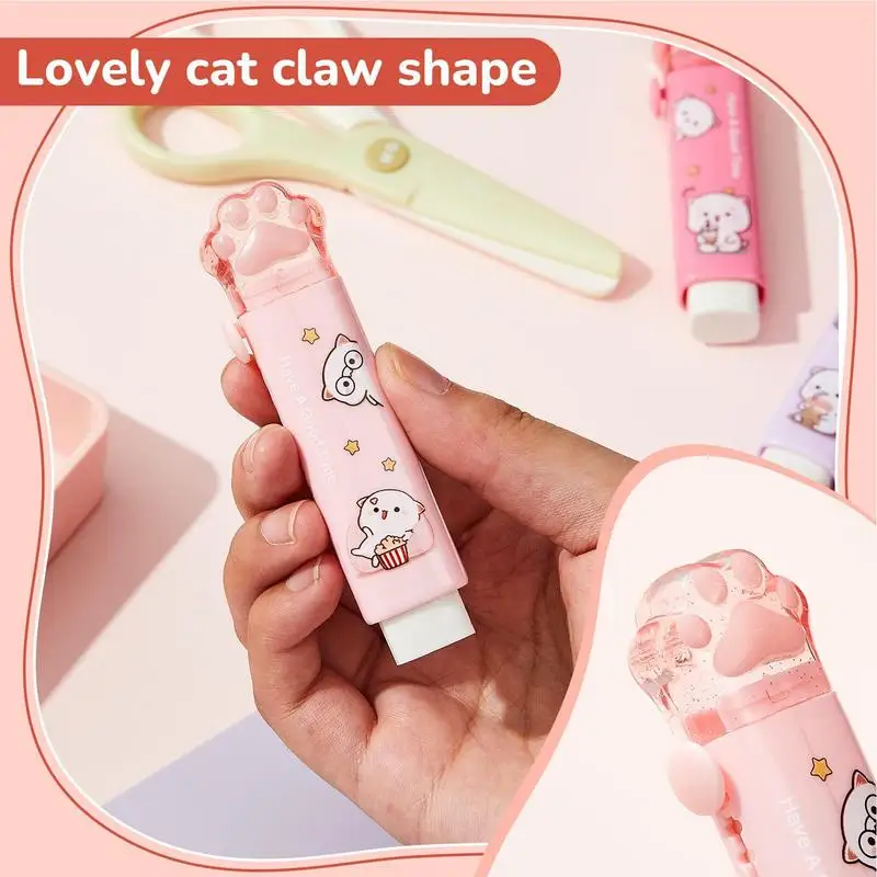 Cat Paw Retractable Eraser 8X Rubber Push-Pull Eraser School Supplies Cute Rubber For Students Fun Eraser For Writing Drawing