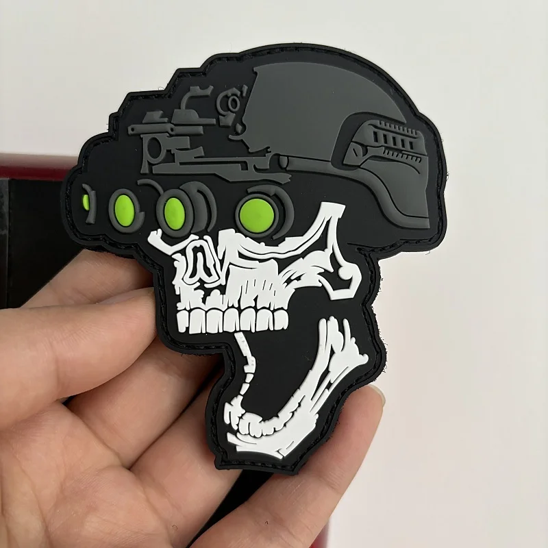 Night Vision Skull Tactical Patch Hook&Loop Emblem Military Night Vision Helmet Device Morale Badge Backpack Stickers