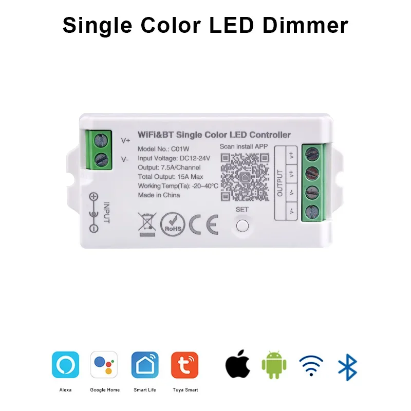 Contrôleur LED Tuya WIFI Alexa Google Home Commande vocale CCT RGB RGBW RGBCCT LED Bande Andrea BT RF Télécommande 2.4G DC5V-24V