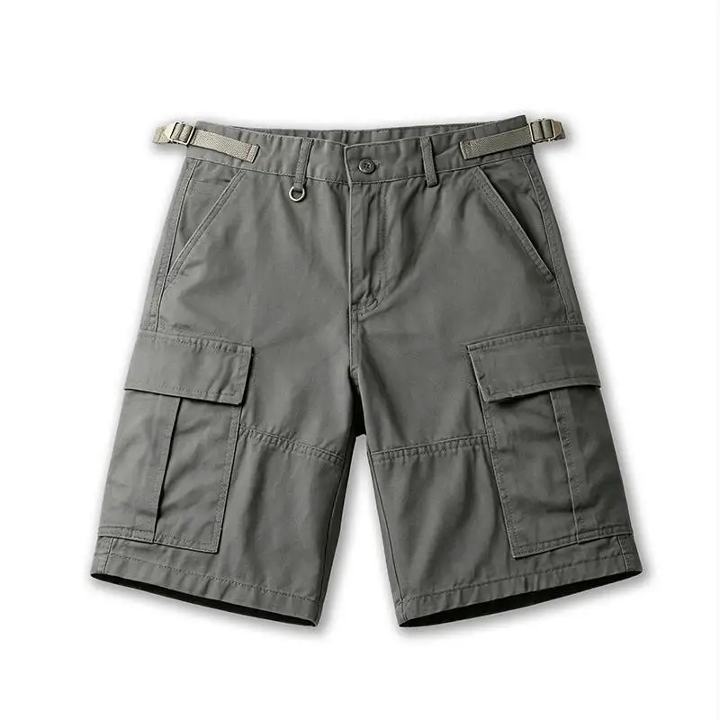 Washed Cotton Workwear Shorts Vintage Loose Casual Men's 5-Point Pants  Color Mid-Waist Trousers Summer Fashion