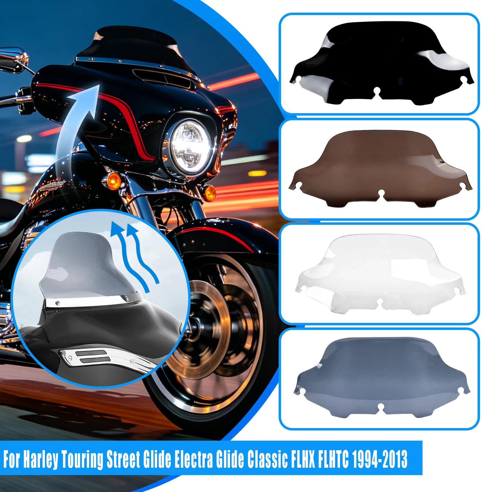 For Harley Touring Electra Glide Street Glide FLHX FLHTC 1996-2013 Motorcycle 8" Windshield Windscreen Fairing Upper Deflector