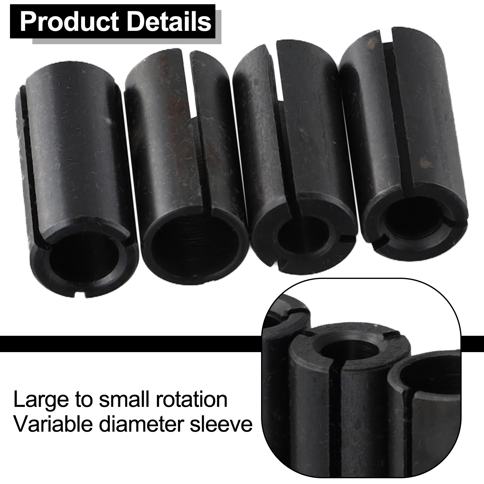 Yard Route Bit Adapter Collet Black Reducing Sleeve High Precision Wear Resistance For Engraving Machine Tight