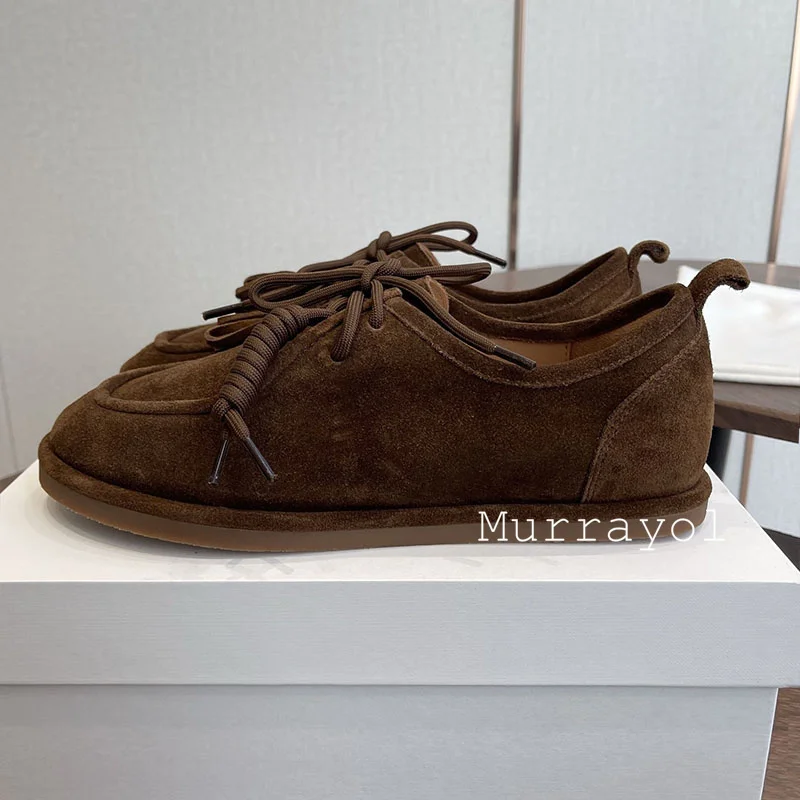 

Женские замшевые лоферы на плоской подошве для весны и осени, с глубоким вырезом, на шнуровке, в британском стиле, для отдыха и прогулок, Zapatos De Mujer