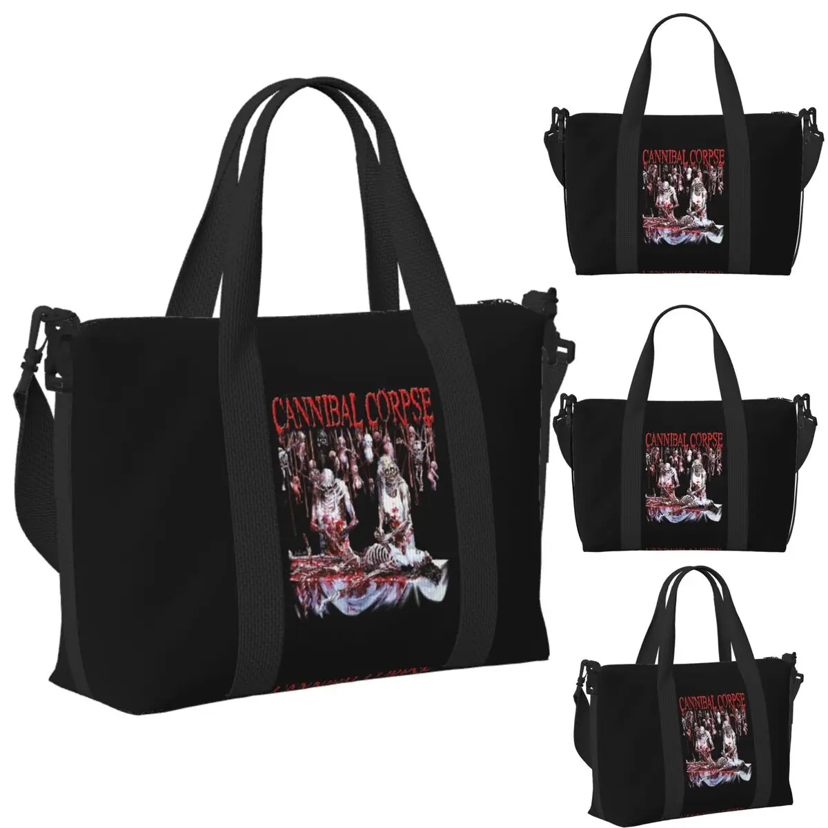 

Custom Cannibal Corpse Beach Travel Bag Large Capacity Tote Bags for Gym Sport Women Shopping Duffle Shoulder Bag