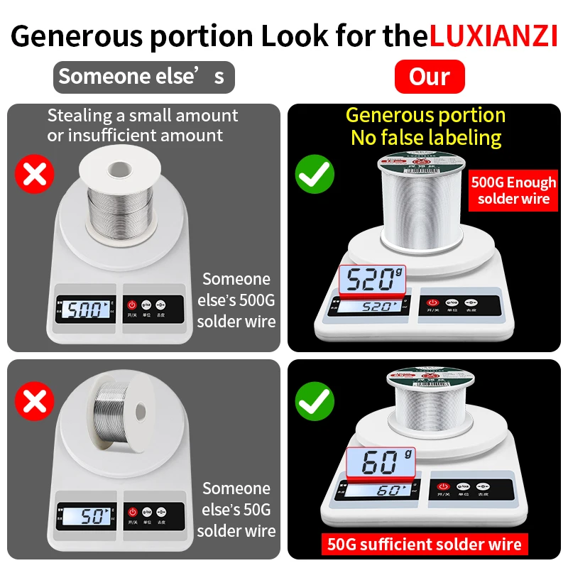 Imagem -05 - Luxianzi-fio de Solda de Alta Pureza Ferramenta Eletrônica para Solda 500g 63 37 0.5 0.6 0.8 mm