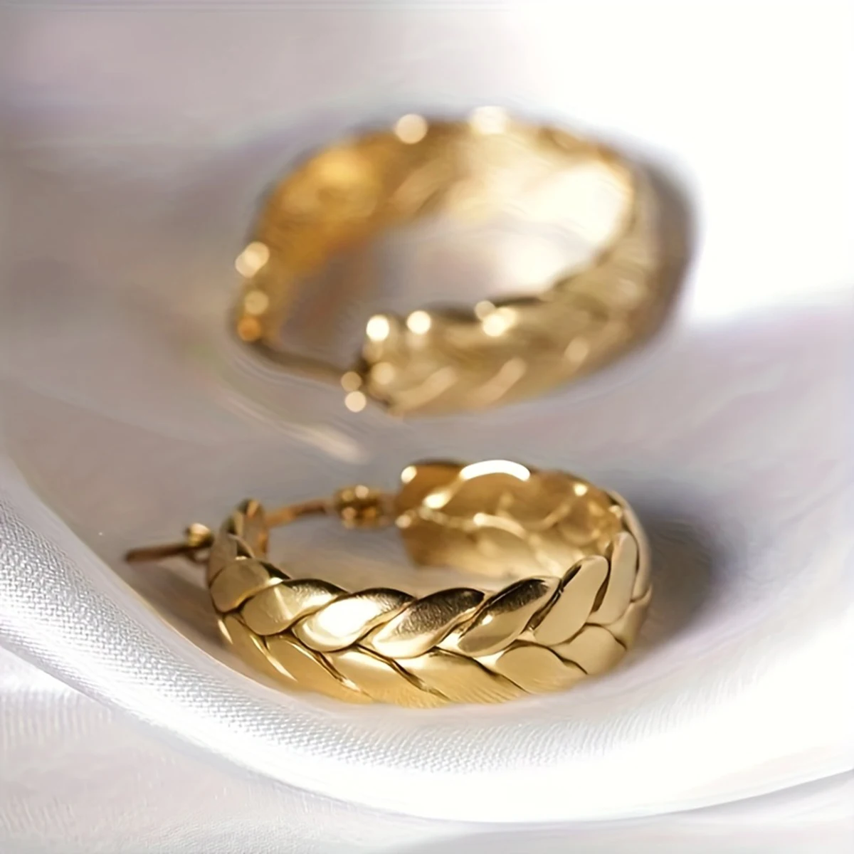 1 زوج الفولاذ المقاوم للصدأ الذهب اللون القمح هوب أقراط للنساء مجوهرات هندسية فاخرة مهرجان هدية