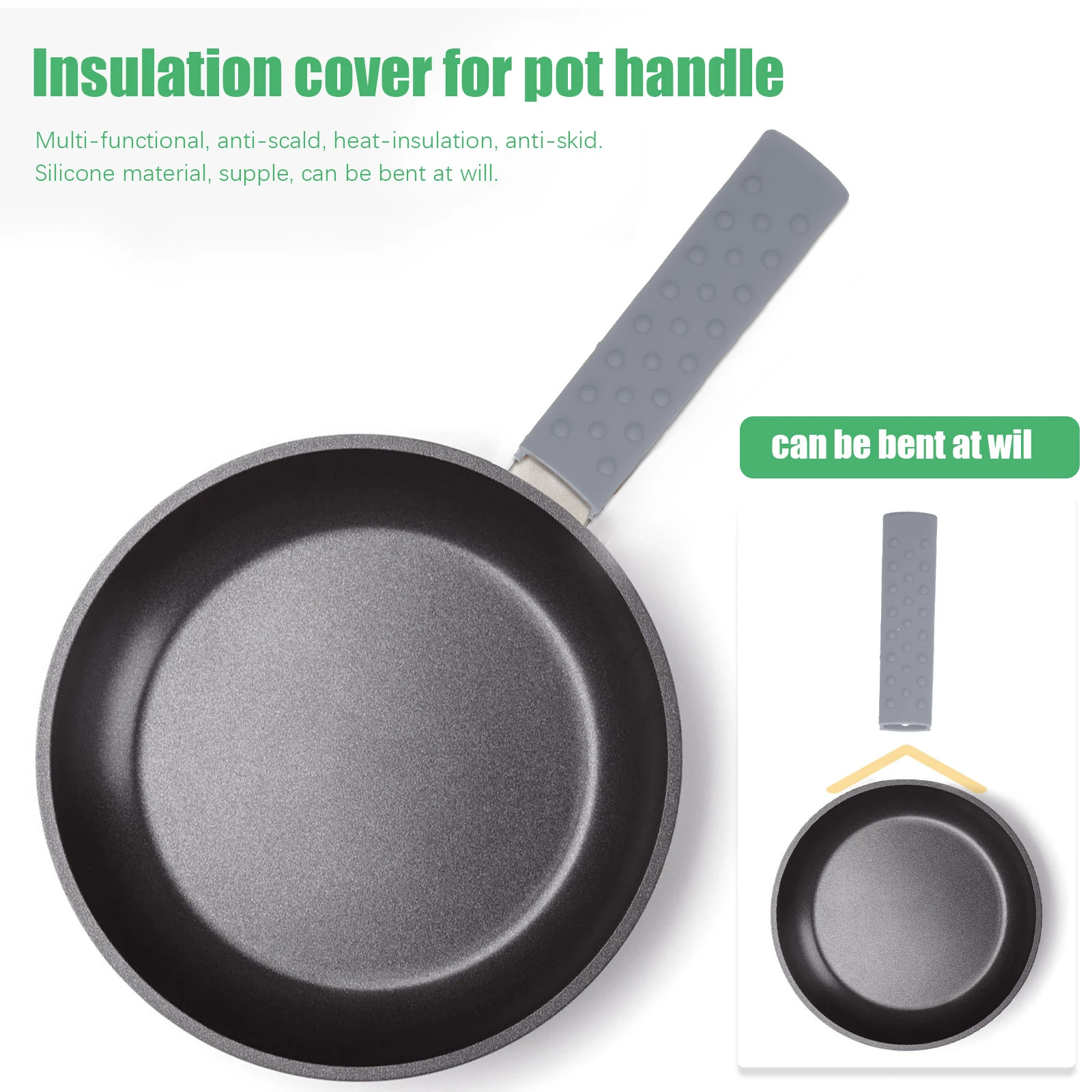 

Pot Handle Cover Heat Insulation Anti scald Grips Grey Multi functional Silicone Lightweight Pan Handle Sleeve Fits Most