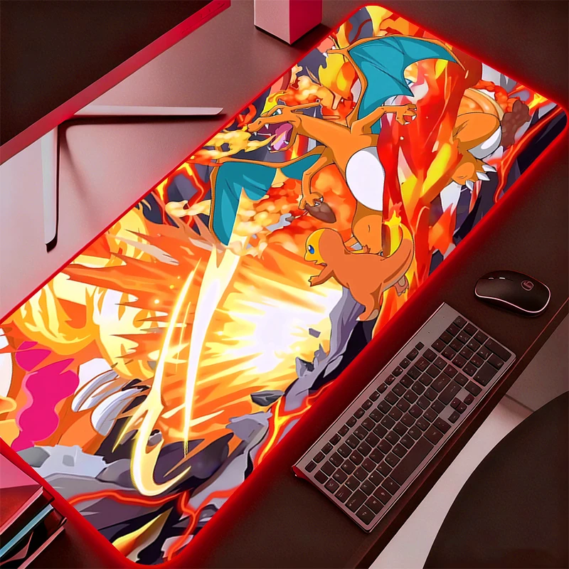 

Коврик для мыши RGB с подсветкой, аниме-дизайн Покемон Пикачу, большой, для ПК, геймеров, компьютера, LED-подсветка, аксессуары для клавиатуры, игровой коврик для стола