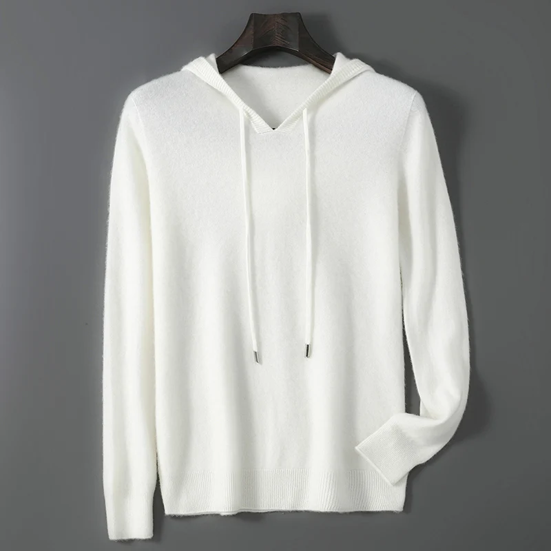 

Men Wool Hooded Pullovers Spring Autumn Winter Wool Sweater Casual 100% Merino Wool Knitwear Comfortable Hot Clothing Tops