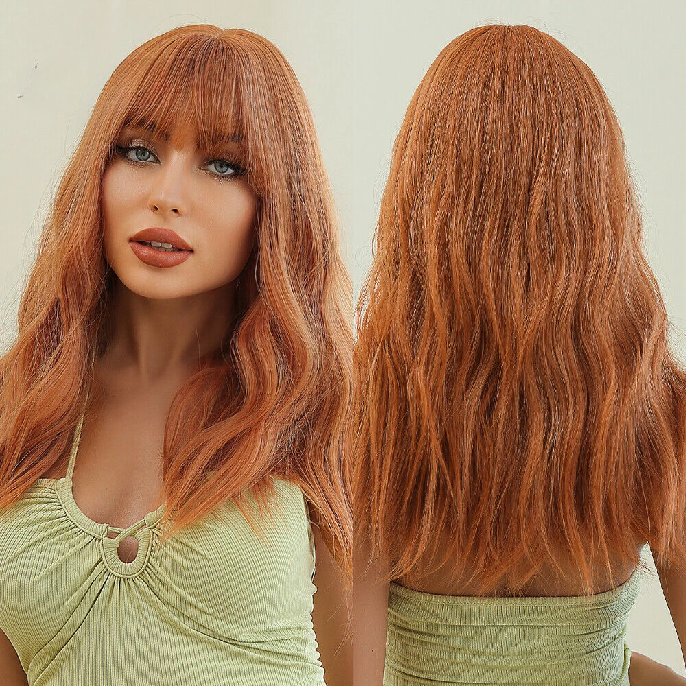 

Orange Synthetic for Women Long Natural Wave Wigs with Bangs Cosplay Lolita