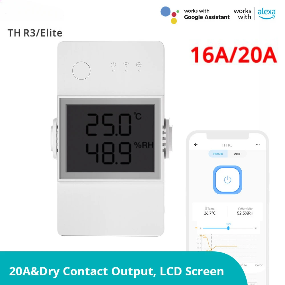 TH Elite 16A Intelligent Switch Temperature and Humidity Monitoring Breaker Wireless Remote Control Smart Home Control System