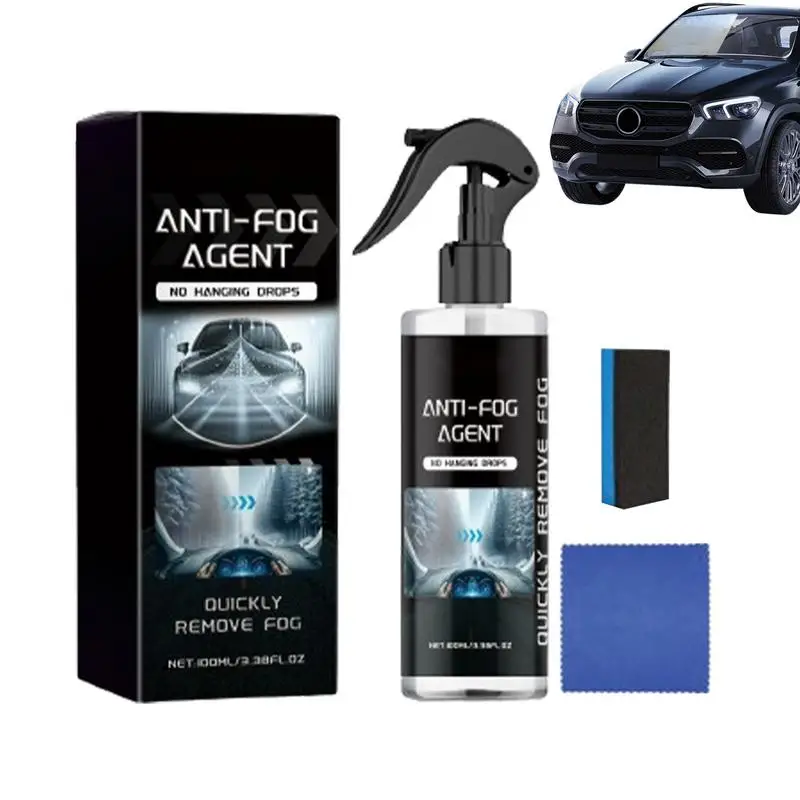 Agent de dél'offre buage anti-buée pour vitres de voiture, nettoyant pour vitres avec serviette et éponge, spray de dél'offre buage pour pare-brise, 100ml