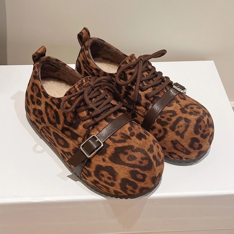 

Leopard Women's Loafers Shoes Flats Warm Fashion Boots Designer Dress Casual Winter Boots 2025 Walking Cozy Femme Snow Botas