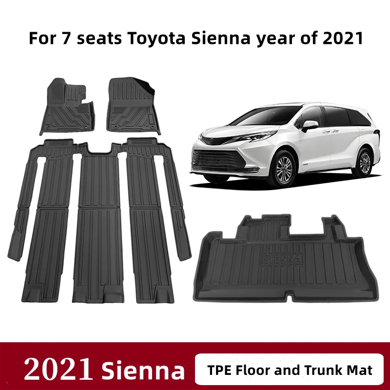 Custom Fit Car Interior Accessories Car Floor Mat for 2021-2024 Toyota Sienna 7-Seaters TPE ECO Trunk Mat Left Hand drive