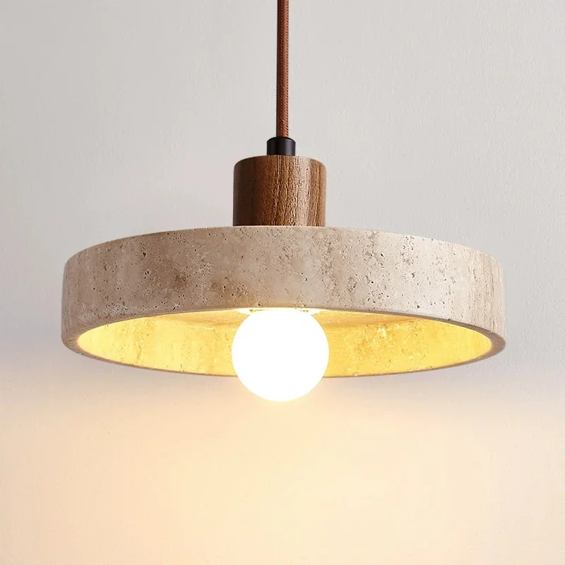 

Wabi sabi Yellow Travertine Pendant Light Nordic Retro for Dining Table Bedside Flying Saucer Design LED Cream Style Lighting