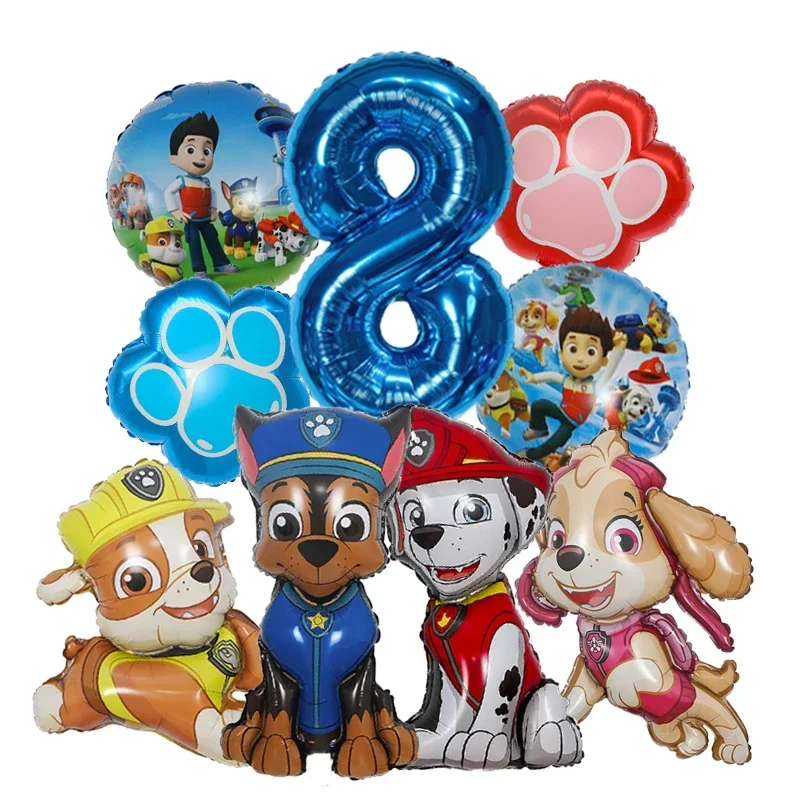 9 stuks Cartoon Paw Patrol Folieballon Digitale Nummerballonnen Reddingshond Feestdecoratie Baby Cadeau Chase Skye