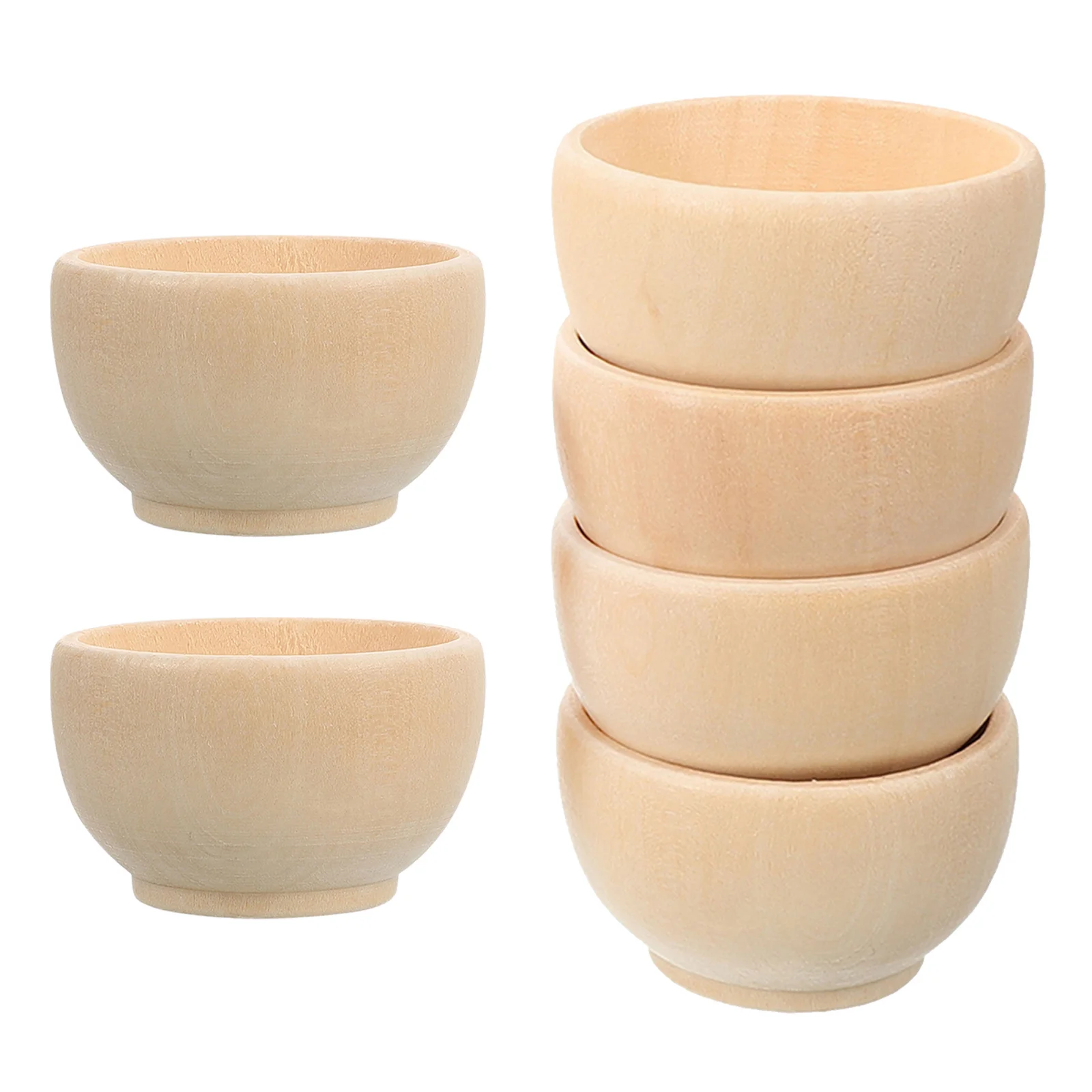 6Pcs Small Unpainted Wood Bowls Natural Mini Round Bowls 57Mm for DIY Crafts Painting Decorative Snack Salad Condiment Sauce