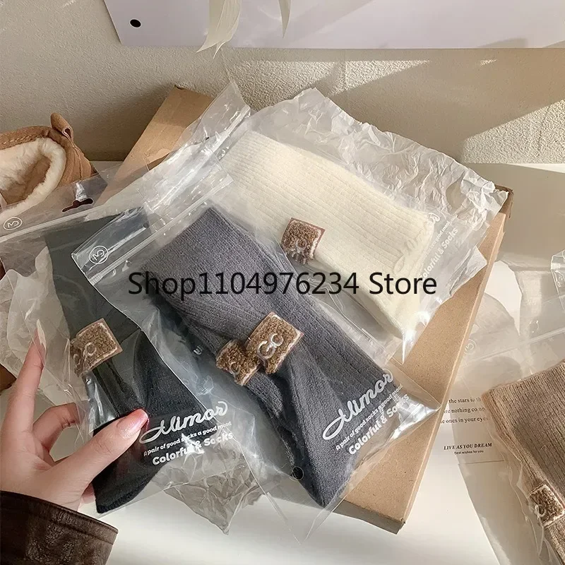 UGCWinter جوارب مريحة سميكة بطول منتصف الساق قطن غير رسمي ناعم للدفء محبوك حذاء الثلوج الأحذية جوارب مطبوعة بحروف #3