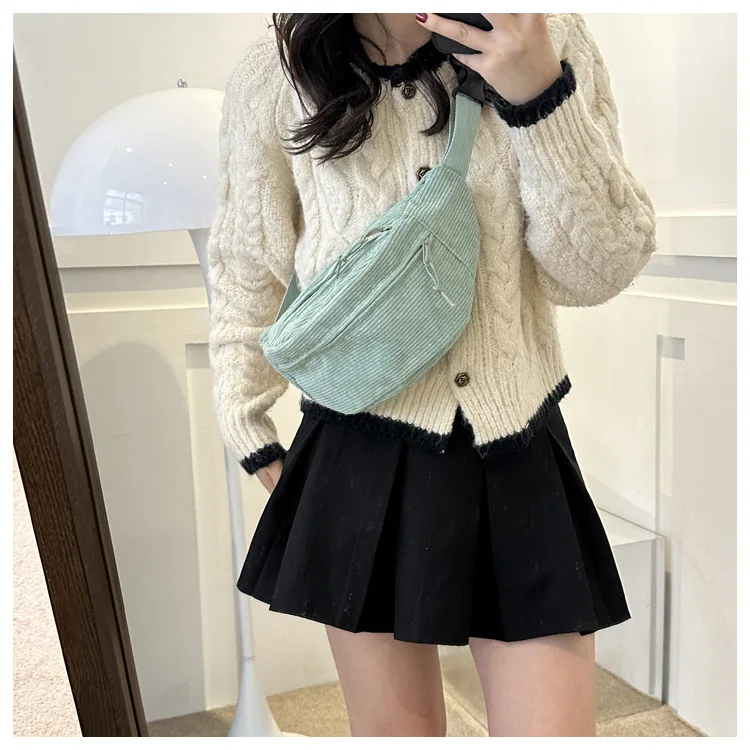 

Heavy corduroy women's bag fashion street cross-body chest bag velvet women's multi-function Fanny pack