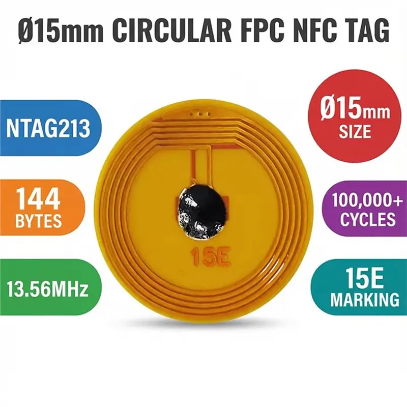 FULL-Mini Flexible RFID Tag 10 Pcs NTAG213 FPC, High Frequency, , Electronic Vehicle Tags With NXP Chip(15Mm)