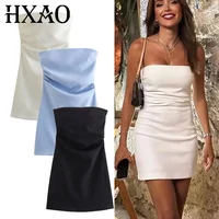 Vestido TRAF para mujer, vestidos cortos con corsé y hombros descubiertos, vestido blanco y negro con espalda descubierta fruncido, vestidos de fiesta ajustados sexis para mujer