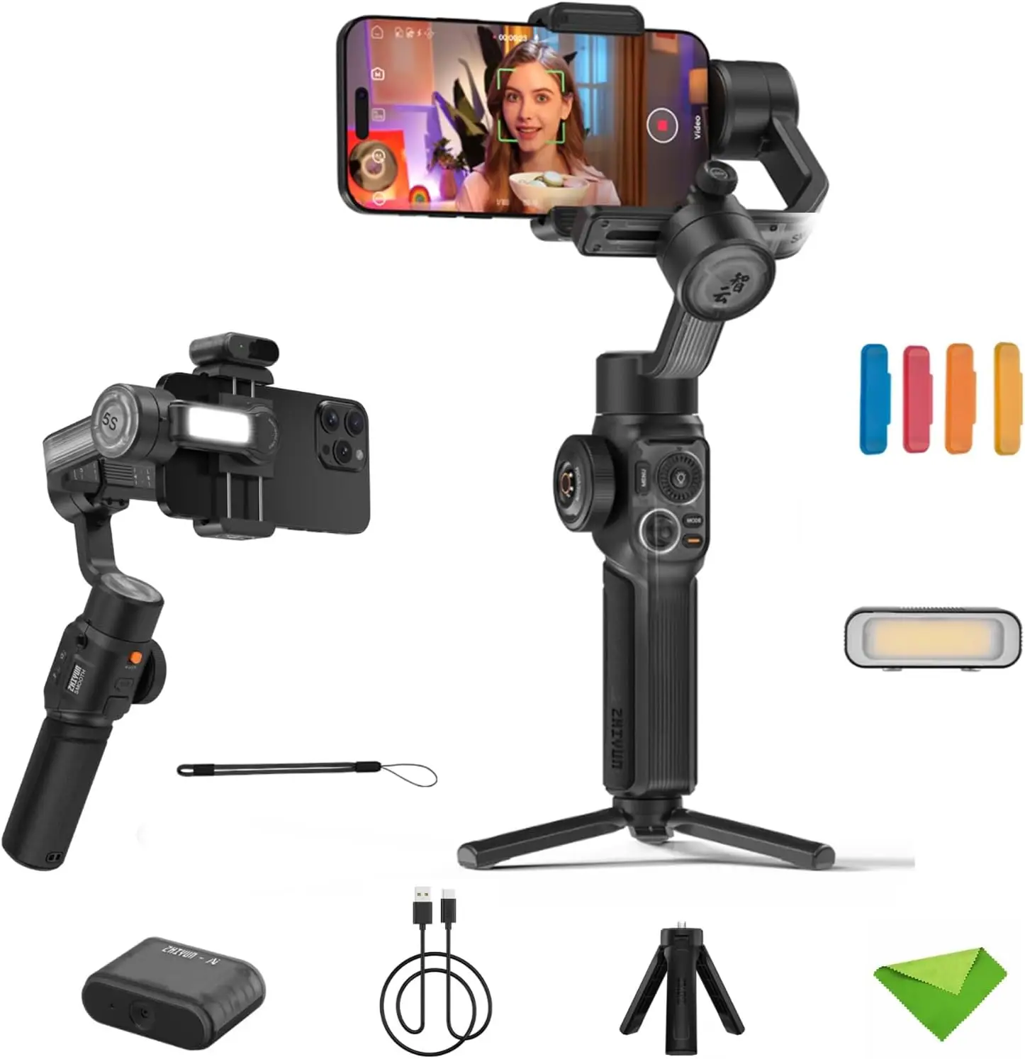 Smooth 5S AI Pro Gimbal Stabilizer for Smartphone, 3-Axis Phone Gimbal, AI Tracking Phone Stabilizer for Video Recording Vlog, G