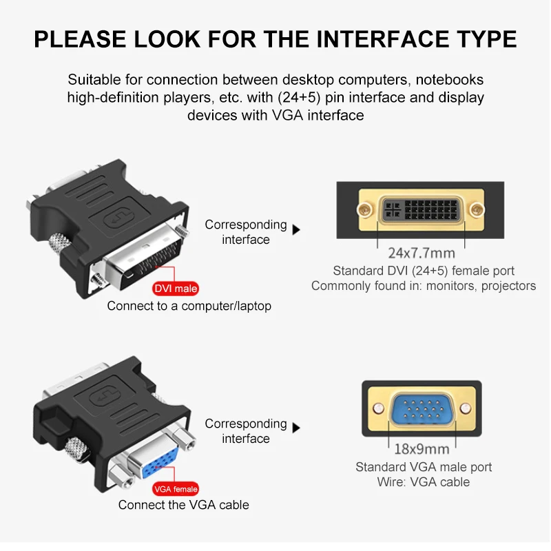 Iron Screw Dvi Adapter Dvi24+5 Male To Vga Female Head Hd Connect The Vga Computer Cable To Dvi Interface Equipment