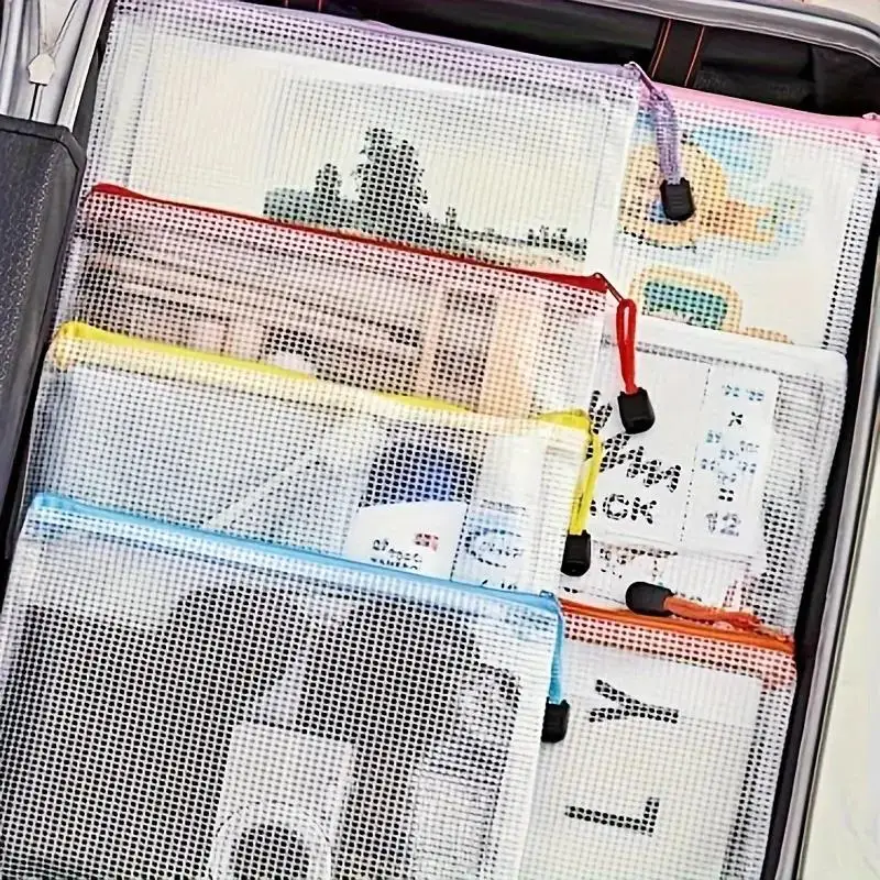 5-24 قطعة أكياس شبكية بسحاب أكياس ألغاز مع سحاب للفصول الدراسية، تخزين ألعاب رقعة الشطرنج A4 واللوازم المكتبية المدرسية