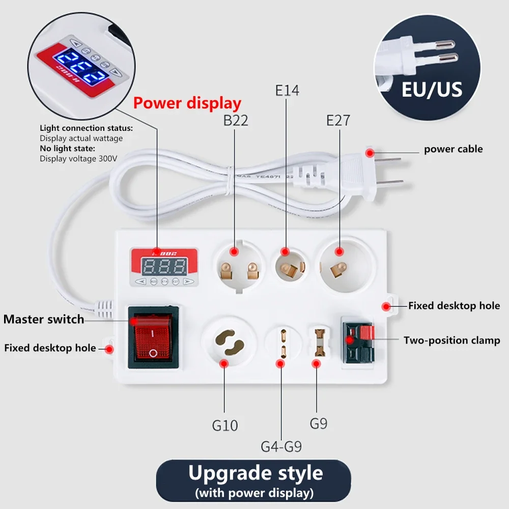 12 Port Led Bulb Tester E27 B22 E14 Lamp Bulb Multi-function Test Lamp Stand Bulb Socket with Protection Power Display