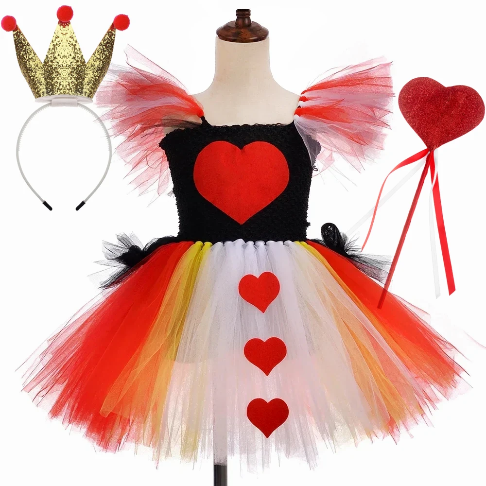 

Костюм Королевы Сердец для девочек, нарядное платье принцессы, красное платье-пачка Злой Королевы из Страны чудес, детская одежда для Хэллоуина и карнавальных вечеринок