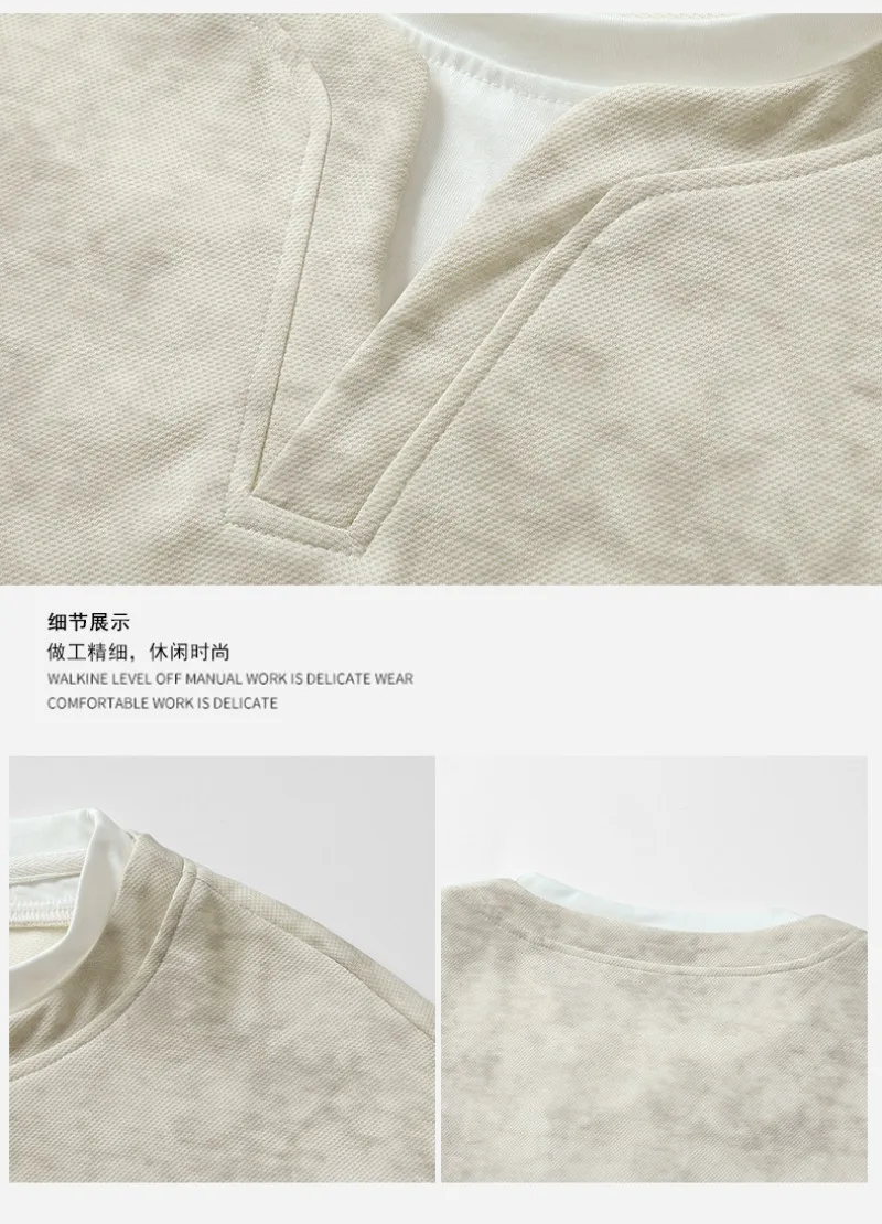 2026 Autumn New Round Neck Fake Two-piece Hoodie Korean Fashion Harajuku Tie Dye Casual Loose Long Sleeved T-shirt Sweatshirt
