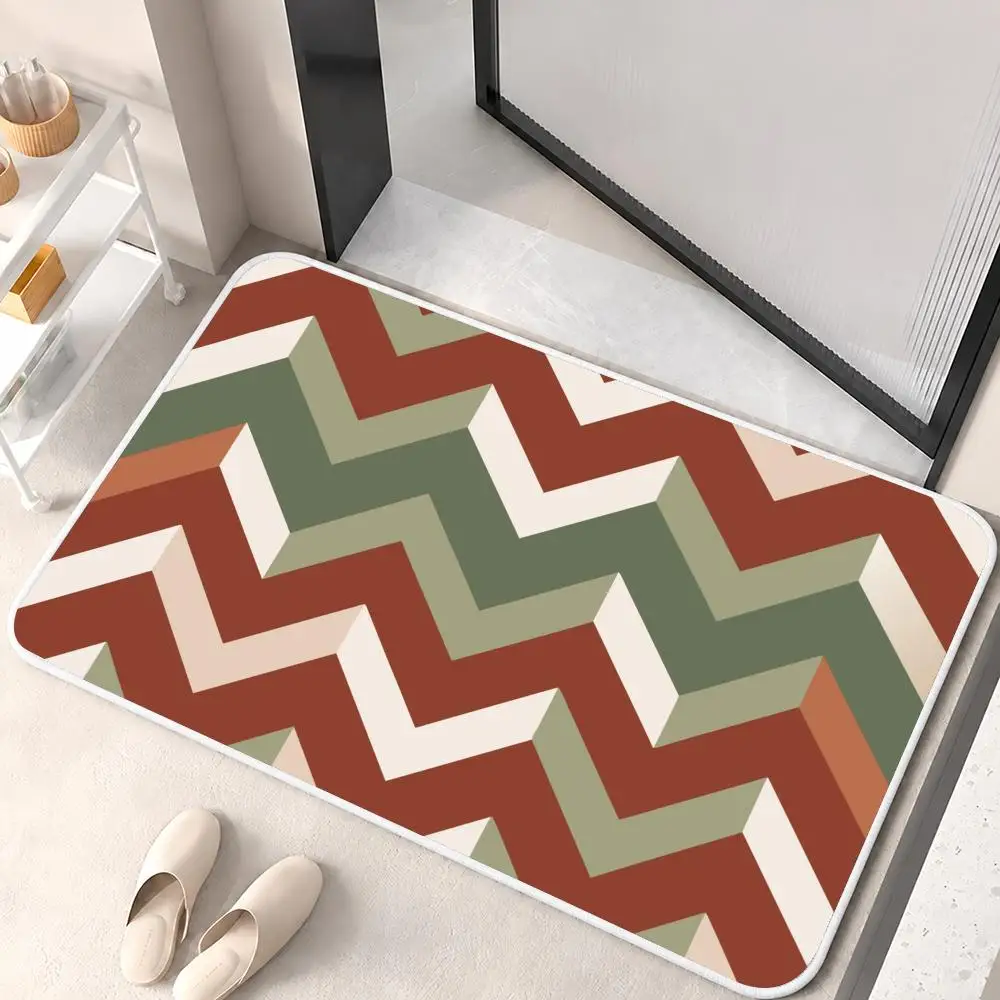 Calm Geometric Color Floor Mat Flannel Rug Soft Non Slip Washable Door Mat for Bathroom Bedroom Kitchen Home Decor