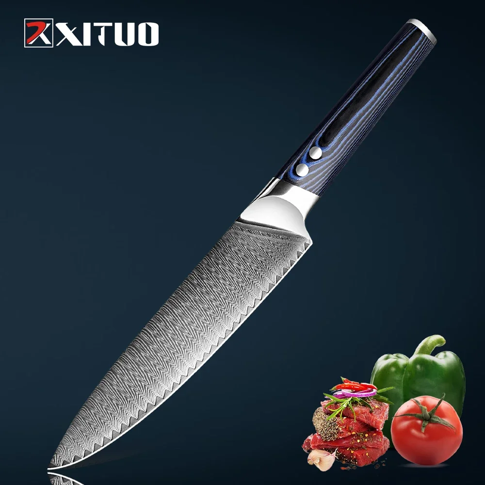 Japanese Damascus Chef Knife 8 Inch Kitchen Knives Damascus Steel Gyuto Kiritsuke Meat Knife Sharp Cooking Cutting Chefs Knife