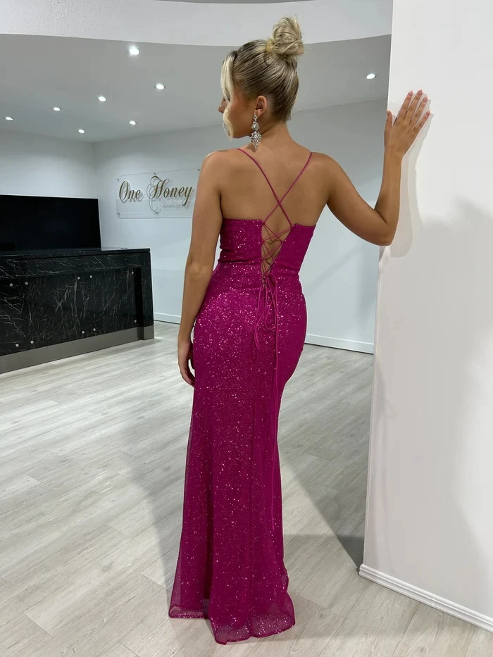 FATAPAESE Customzied Glitter Evening Dresswith Thin Strap Corset Bustier Lace up Back Mermiad Formal Gown Leg Side Split