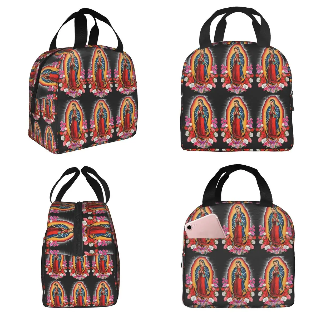 

Изолированная сумка для обеда с изображением Девы Марии Гваделупской (Мексика), католическая, с изображением святой, для детей, школьная, термосумка для еды, сумка-холодильник, ланч-бокс