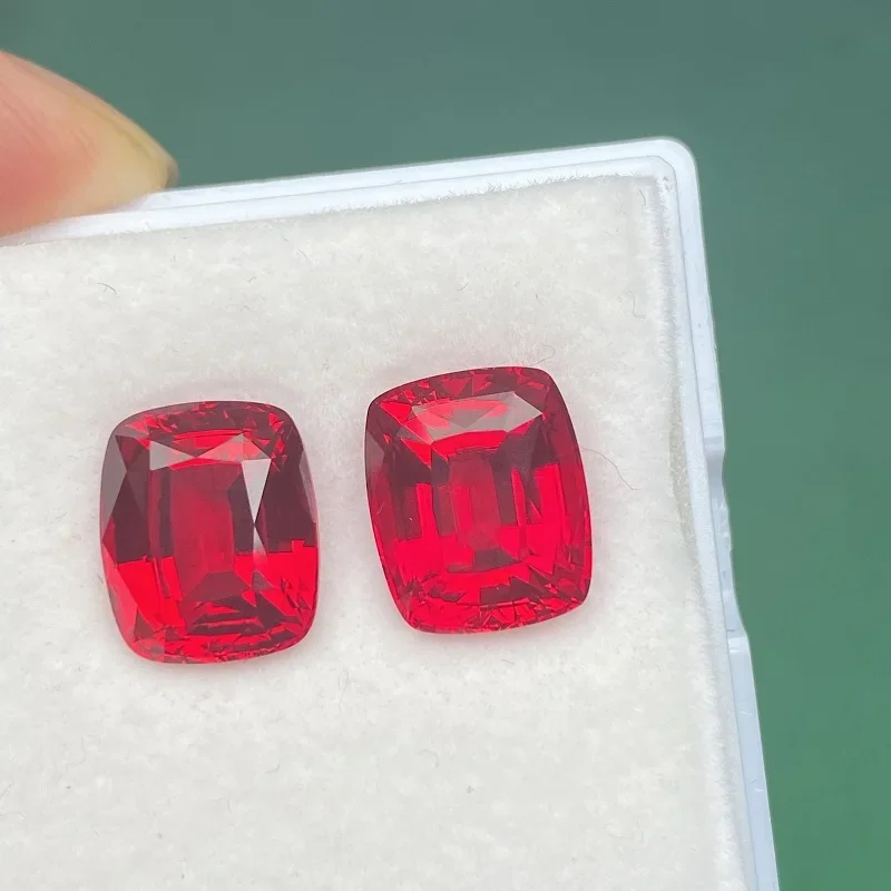 Pigeon blood red laboratory grown ruby cushion cut loose stone, suitable for fine jewelry handcrafting