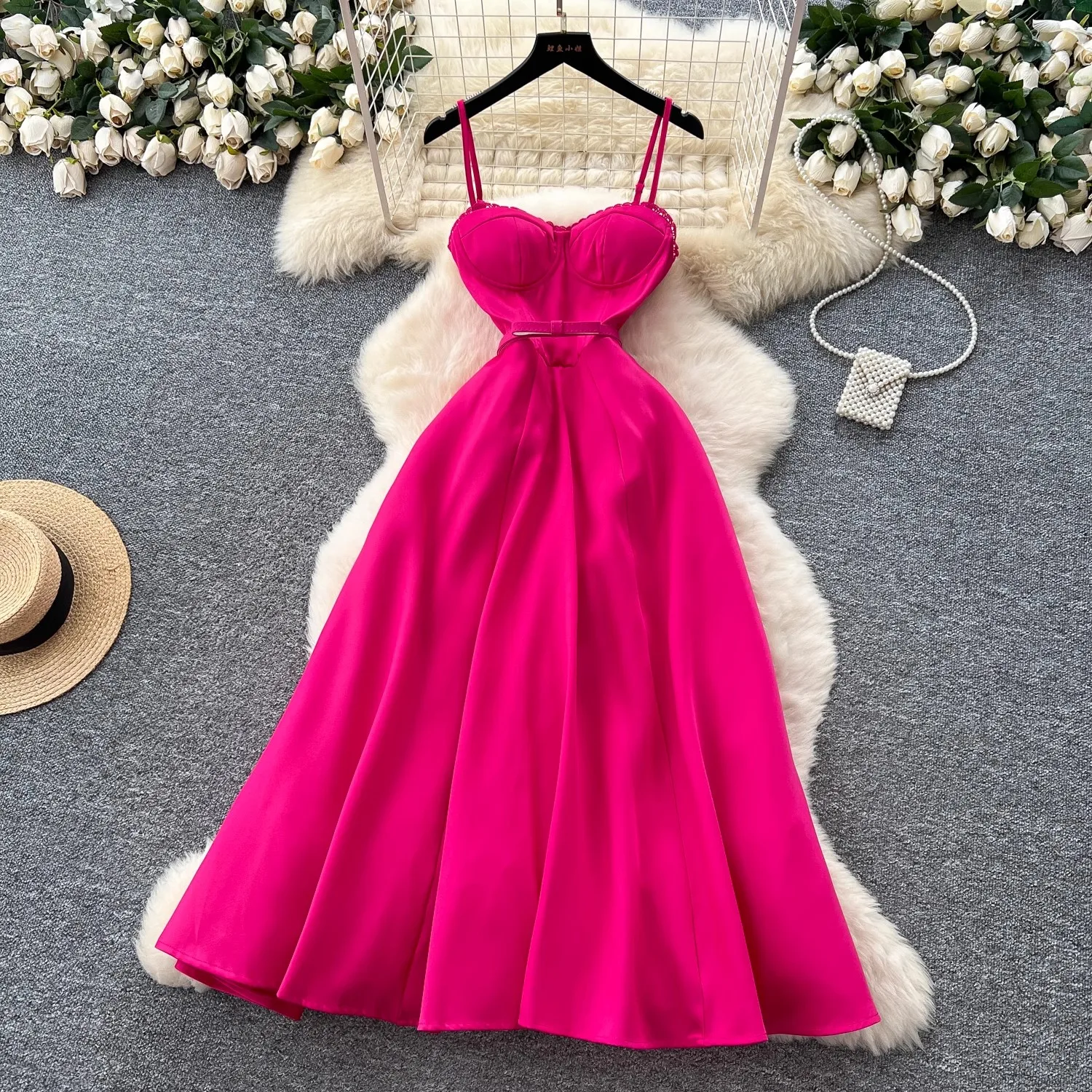 Summer Holiday Prom Wedding Dress Women Sexy Backless Trims Chest Pad Wrap Corset A Line Pleated Midi Long Dresses