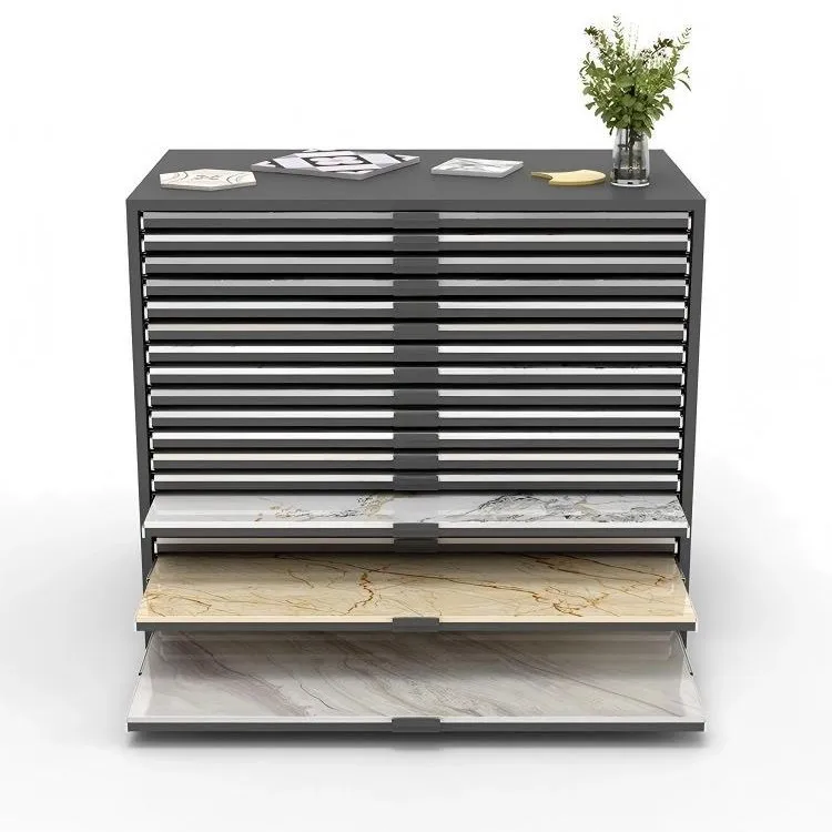 Tile stone sample display stand drawer cabinet space saving quartz stone wood display
