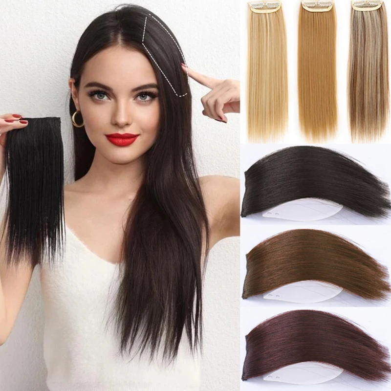 Aosiwig Clip In Hairpiece Hairpin One Piece Seamless Artificial Hair Pad Black Natural Hair Extensions Fake Synthetic for Women