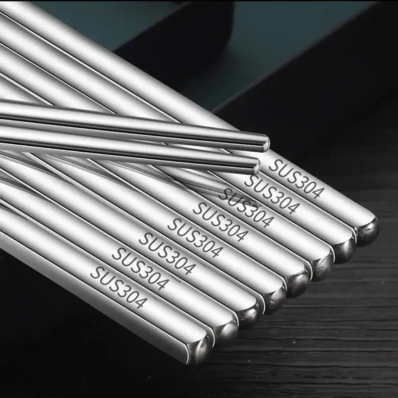 Food Grade 304 Stainless Steel Chopsticks 21cm Laser Non-Slip Design Heat Resistant Silver Iron Household Pair