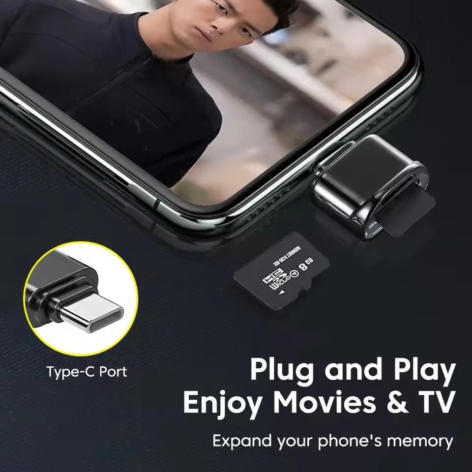 Портативный мини-кардридер USB 3.1 Type C Micro SD TF OTG Адаптер для чтения карт памяти для iPhone 17 16 15 Samsung Huawei MacBook