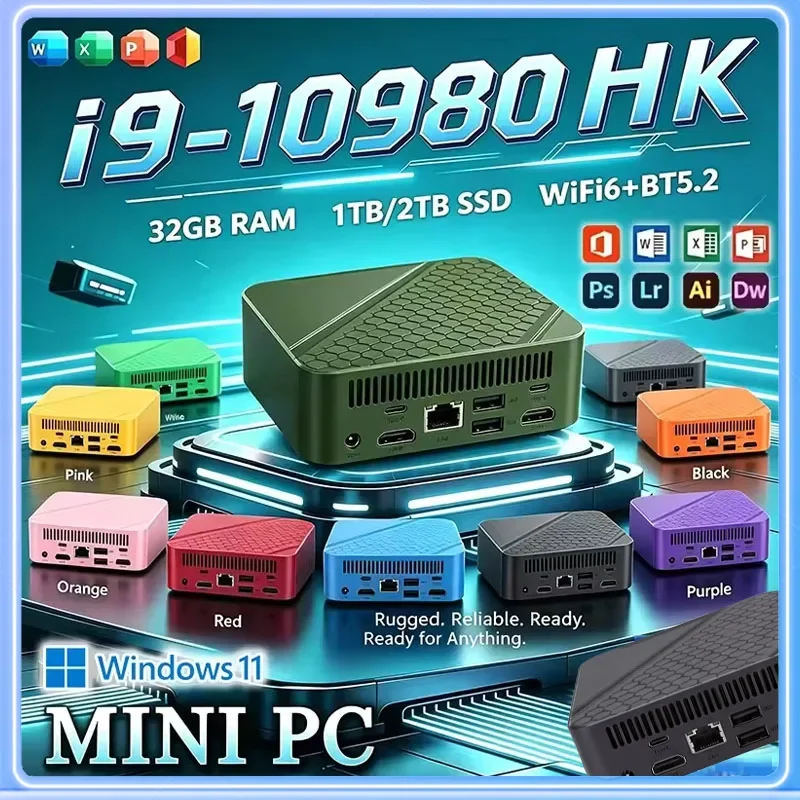 Multi-Color Intel Core I9-10980HK Optional Gaming Mini Desktop PC 16GB RAM 4K Windows 11 1/2TB SSD WIFI6 BT5.2