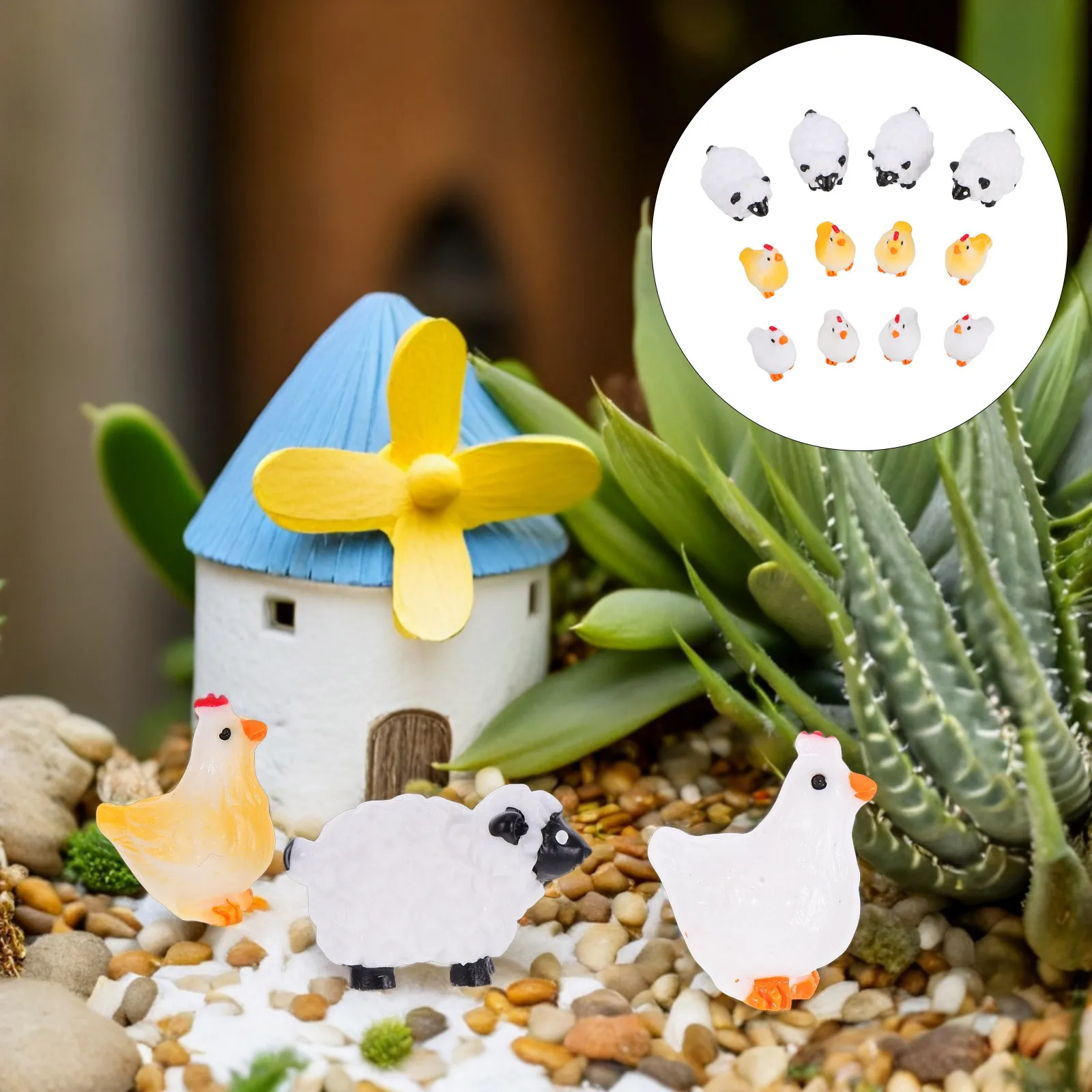 

1Set Miniature Garden Resin Sheep Chicken Mini Animal Statues Outdoor Micro Landscape Fairy Garden Decorations Mini Farm