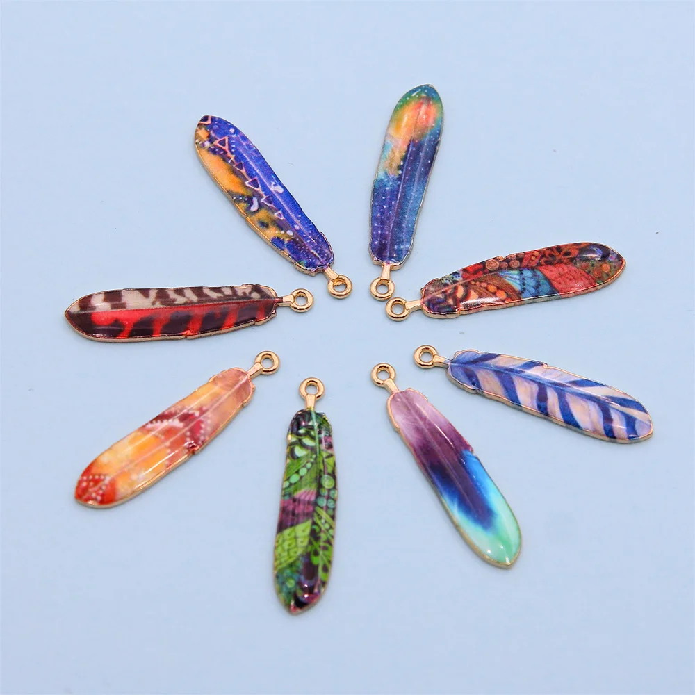 10pcs new color printed enamel feather pendant for jewelry making DIY handmade necklace jewelry accessories material