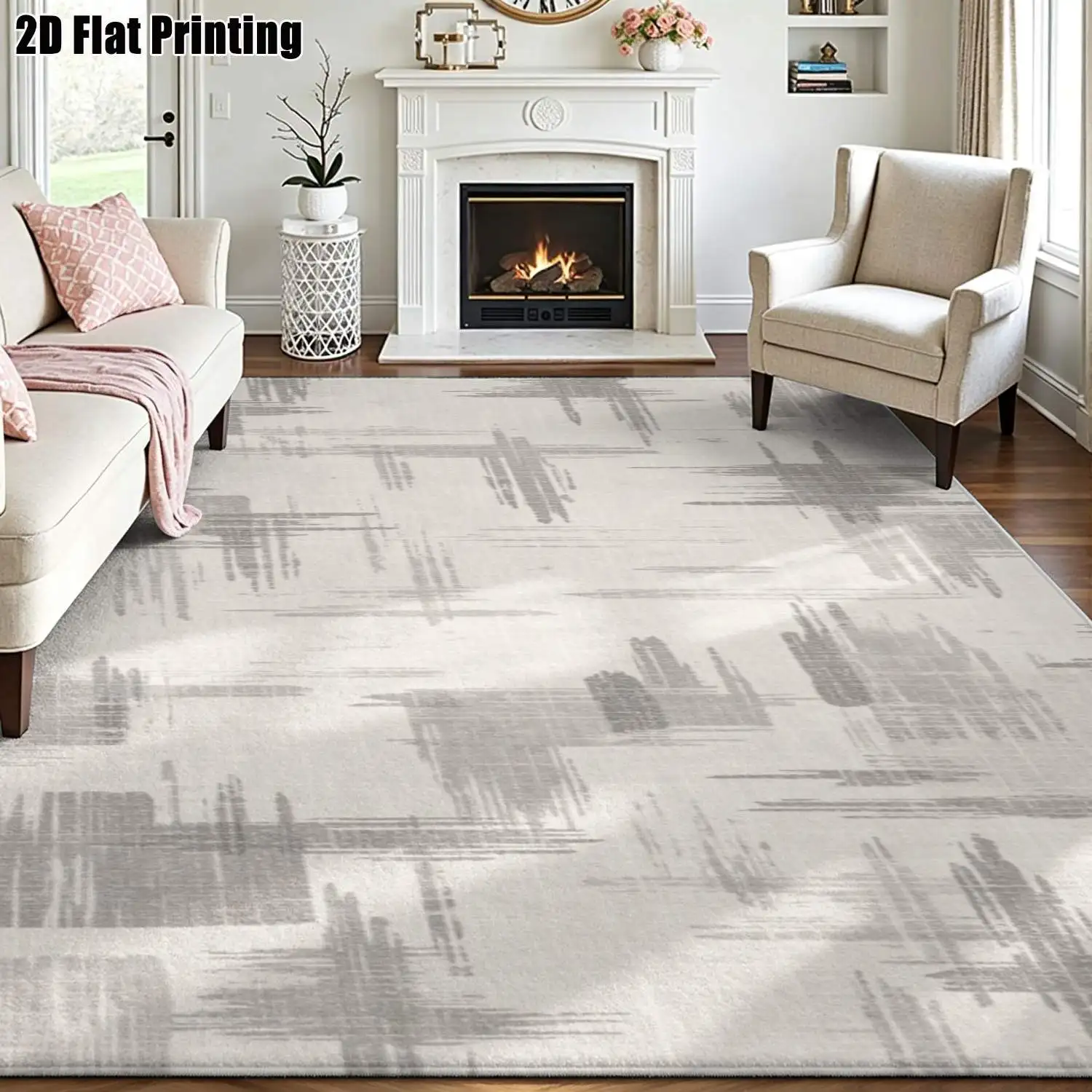 1Pc 2D Printed Light Gray Abstract Geometric Line Carpet, Nordic Modern Minimalist Style, Instagram Floor Mat, Machine Washable, Multi-Size, Home Decor for Entrance, Dining, Foyer, Bedroom, Living Room